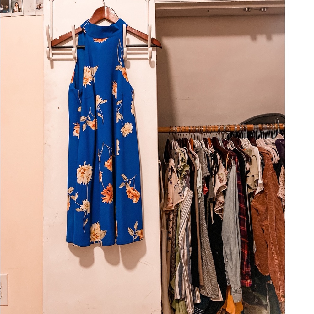 Lulu's Darling Dearest Royal Blue Floral Print Swing Dress